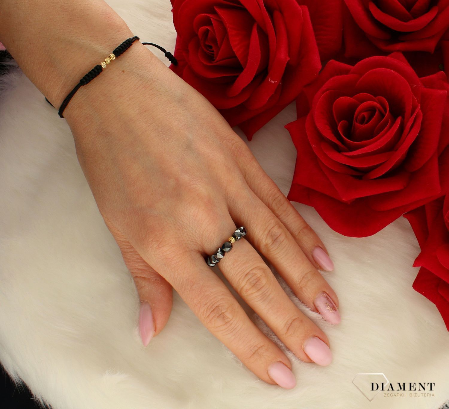 Pierścionek złoty z kamieni naturalnych hematyt DIA-PRS-8160-585. Złoty pierścionek damski na gumce. Modny pierścionek z ozdobny.jpg