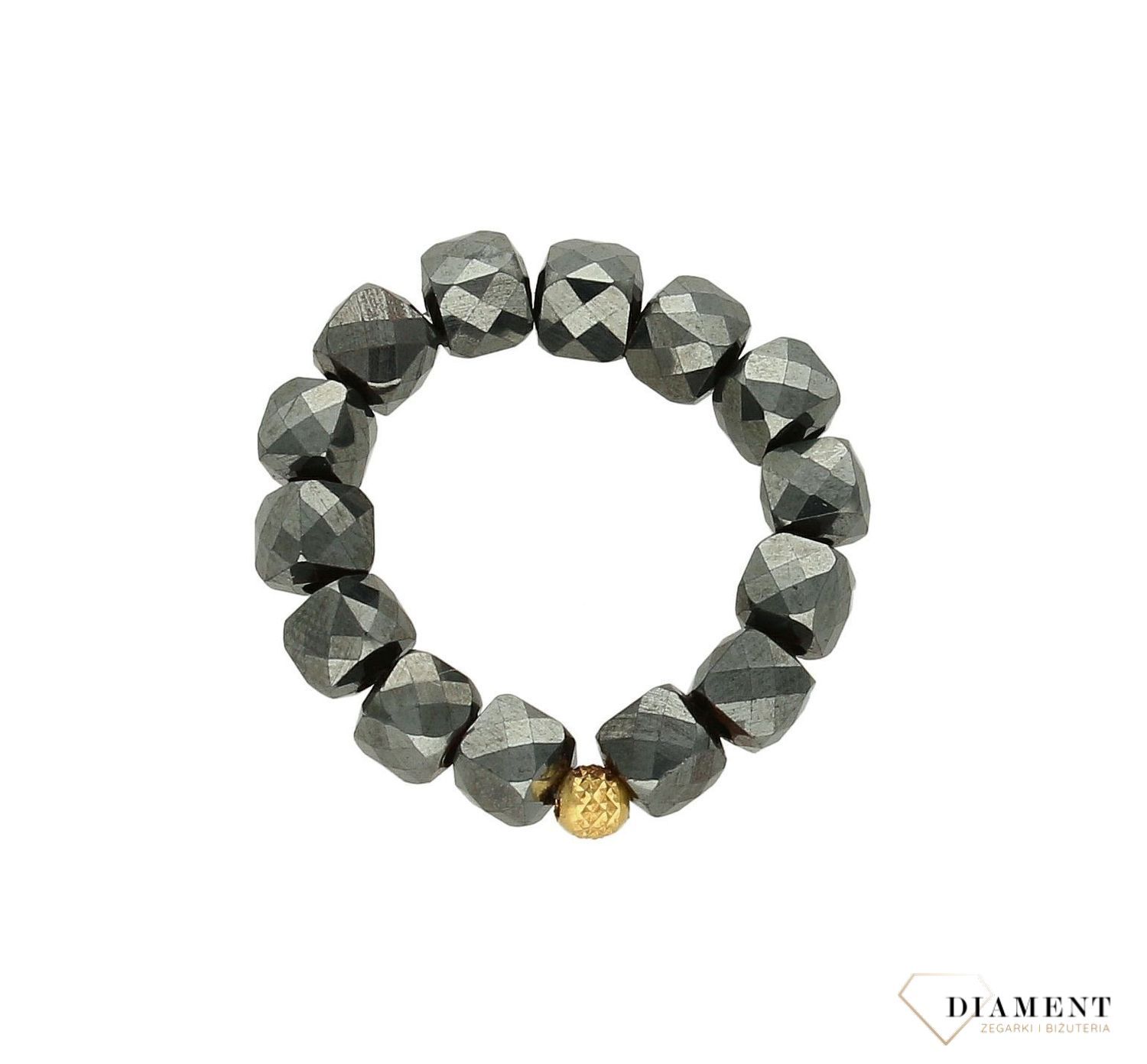 Pierścionek złoty z kamieni naturalnych hematyt DIA-PRS-8160-585. Złoty pierścionek damski na gumce. Modny pierścionek z ozdobny.jpg