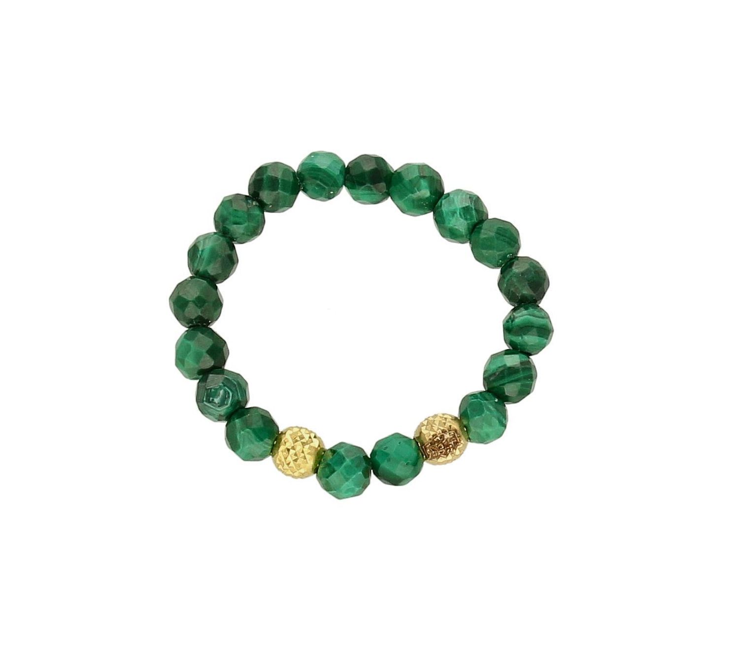 Pierścionek złoty damski z kamieni naturalnych malachit DIA-PRS-8166-585. Złoty pierścionek damski na gumce. Modny pierścionek z ozdobnych kuleczek na gumce to intrygująca biżuteria która spodoba się niezależnej, odważnej kobi.jpg