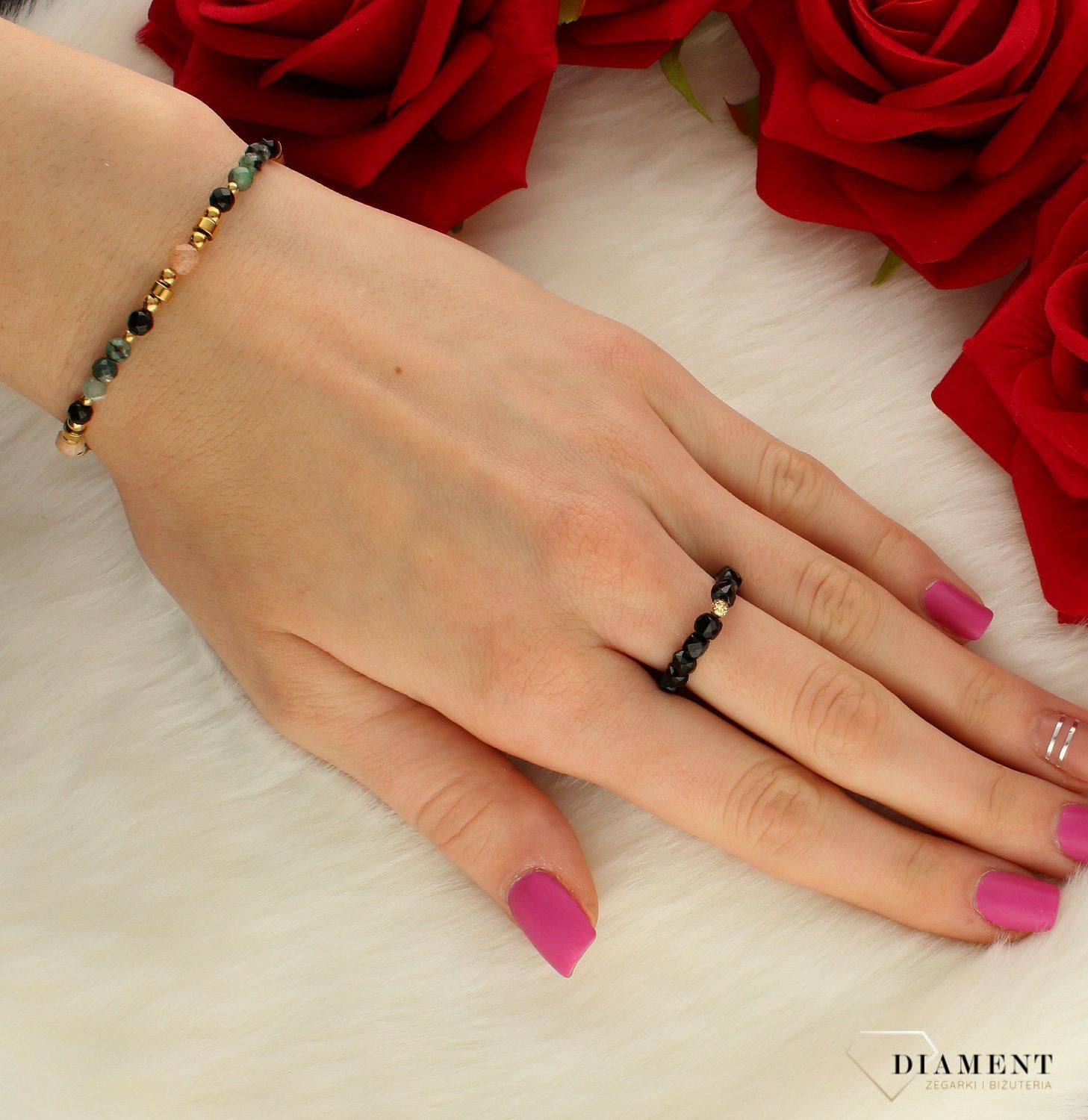 Pierścionek złoty kamienie naturalne na gumce spinel DIA-PRS-8171-585. damski pierścionek modny. pierścionek insta. Biżuteria in.jpg