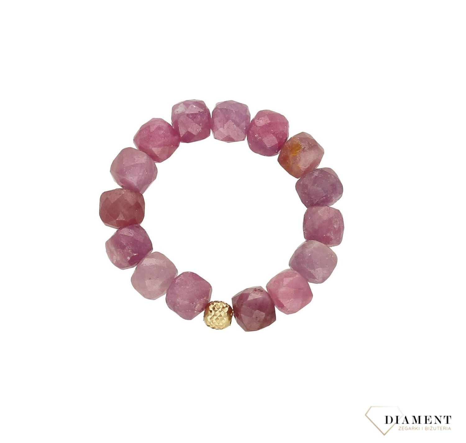 Pierścionek złoty z rubinem na gumce 585 DIA-PRS-8177-585. Złoty pierścionek damski na gumce. Modny pierścionek z ozdobnych kule.jpg