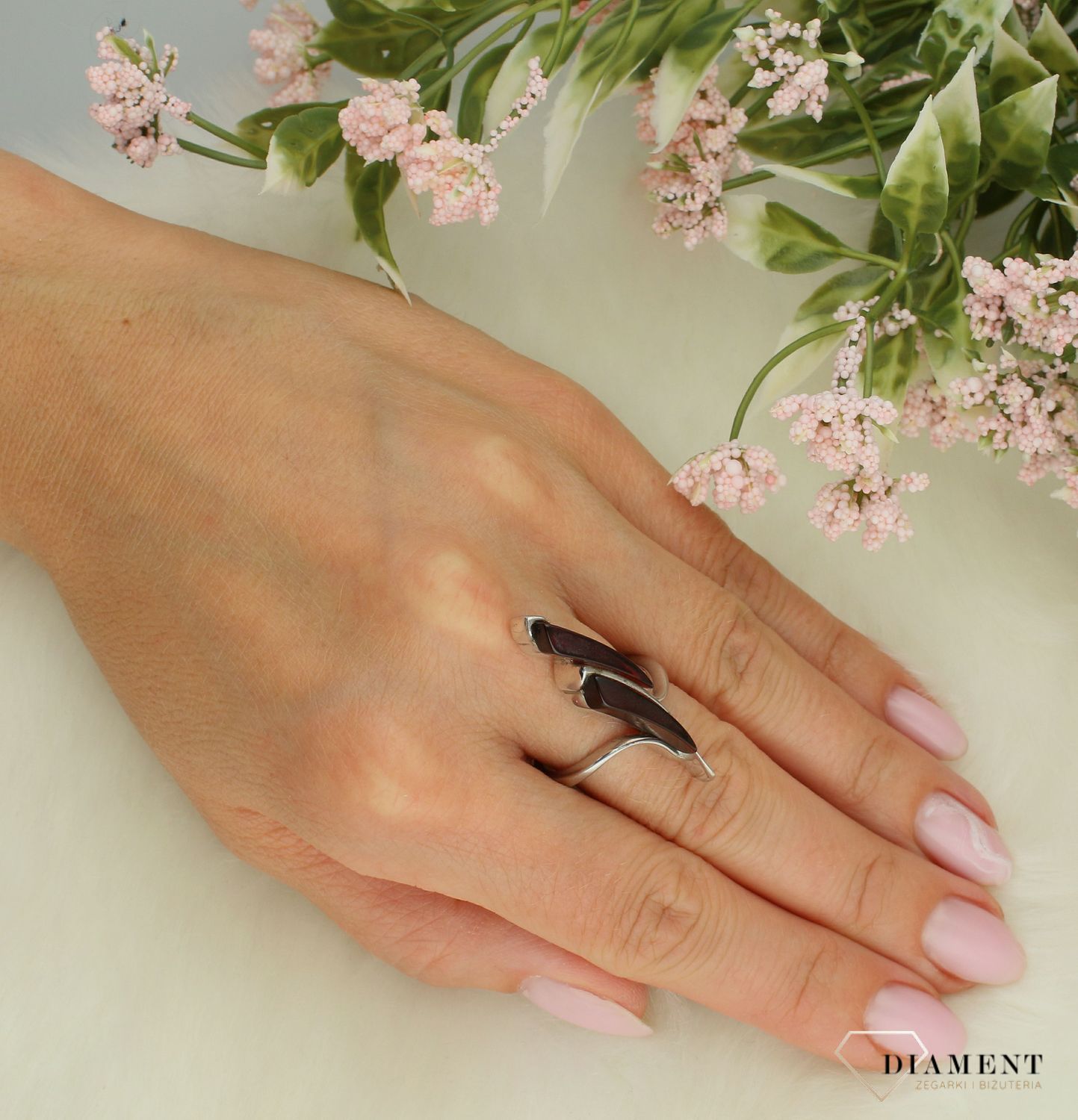 Srebrny pierścionek damski 925 dwa koniakowe bursztyny rozmiar 16 DIA-PRS-8626-925.jpg