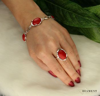Srebrny pierścionek 'Czerwona piękność' DIA-PRS-8859-925. Pierścionek srebrny z dużym oczkiem Koralu syntetycz.jpg