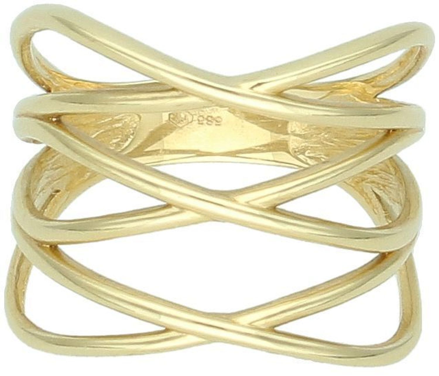 Nowoczesny złoty pierścionek damski geometryczny DIA-PRS-8883-585, wykonany ze złota próby 585. Szeroki wzór, rozmiar 16, waga 3,81 g. Stylowa biżuteria na prezent.1.jpg