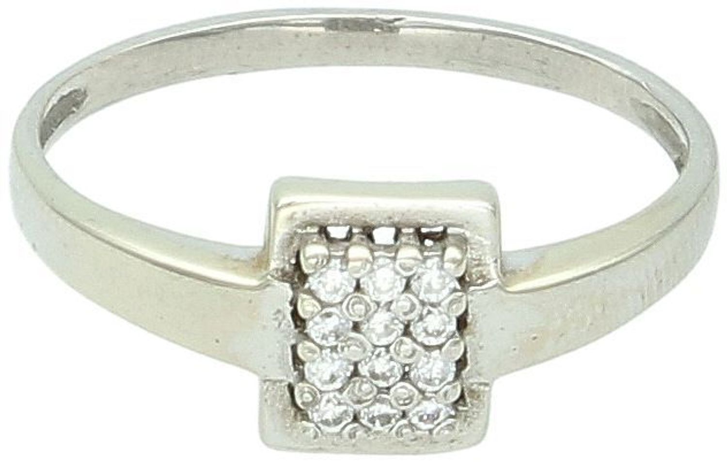 Złoty pierścionek damski z białego i żółtego złota próby 585. DIA-PRS-8891-585 z prostokątnym elementem i białymi cyrkoniami. Waga 1,97 g. Stylowy prezent dla kobiety.1.jpg