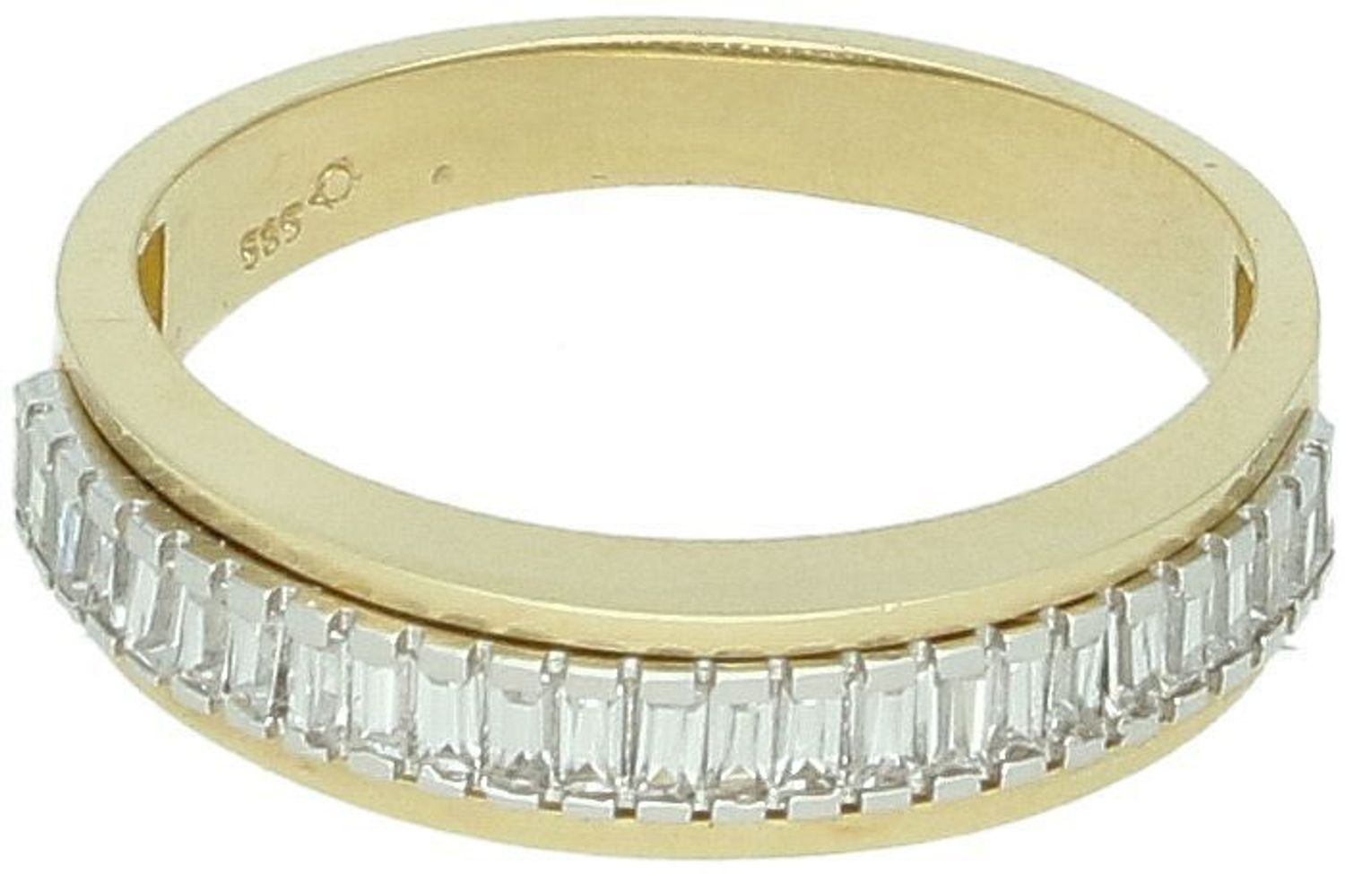 Złoty pierścionek damski obrączka z cyrkoniami DIA-PRS-8895-585. Próba 585, waga 3,53 g, szerokość 4 mm. Rozmiar 17. Klasyczny design, elegancja i komfort noszenia.1.jpg