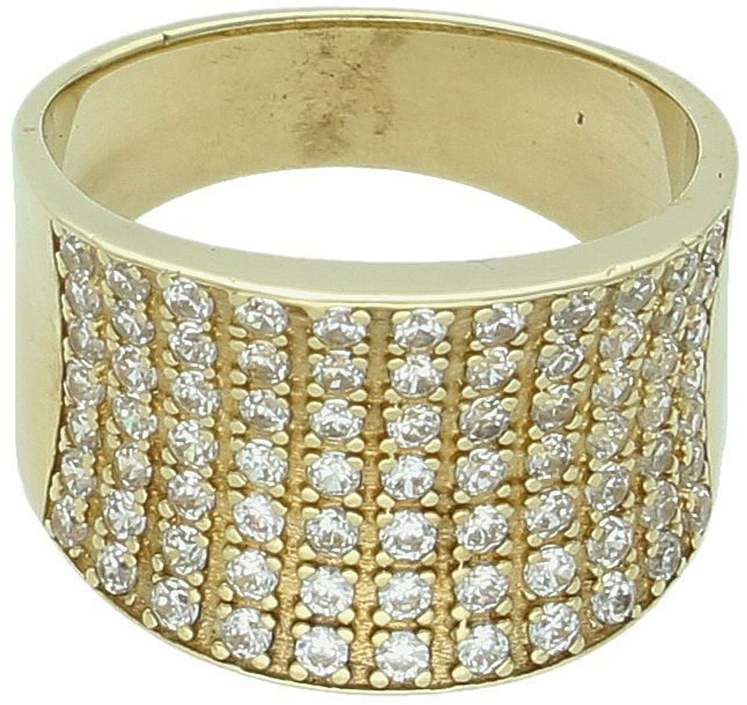 Złoty pierścionek damski DIA-PRS-8897-585 próby 585 z białymi cyrkoniami. Waga 8,41 g, rozmiar 17, szerokość 1,3 cm. Biżuteria z klasą – elegancki prezent z gwarancją i opakowaniem.1.jpg