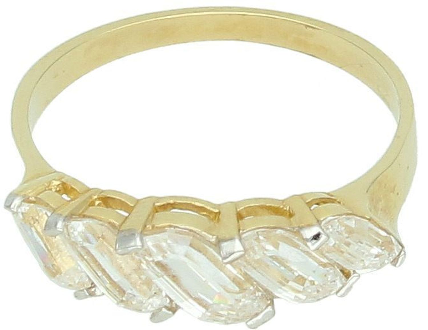 Złoty pierścionek damski próba 585 zdobiony cyrkoniami, rozmiar 17, waga 2,84 g, element ozdobny 2,0 cm x 5 mm, szerokość szyny 2 mm. Stylowa i wygodna biżuteria.1.jpg