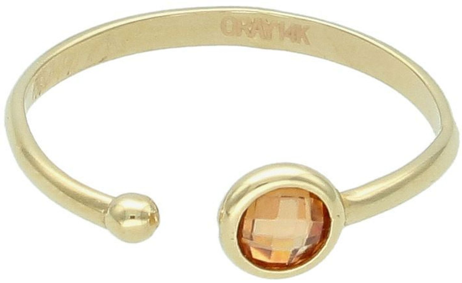 Asymetryczny pierścionek złoty 585 z pomarańczową cyrkonią (6 mm) i złotą kuleczką (2 mm). Przerywana forma, waga 1,62 g. Model DIA-PRS-8912-585 – nowoczesna elegancja.1.jpg