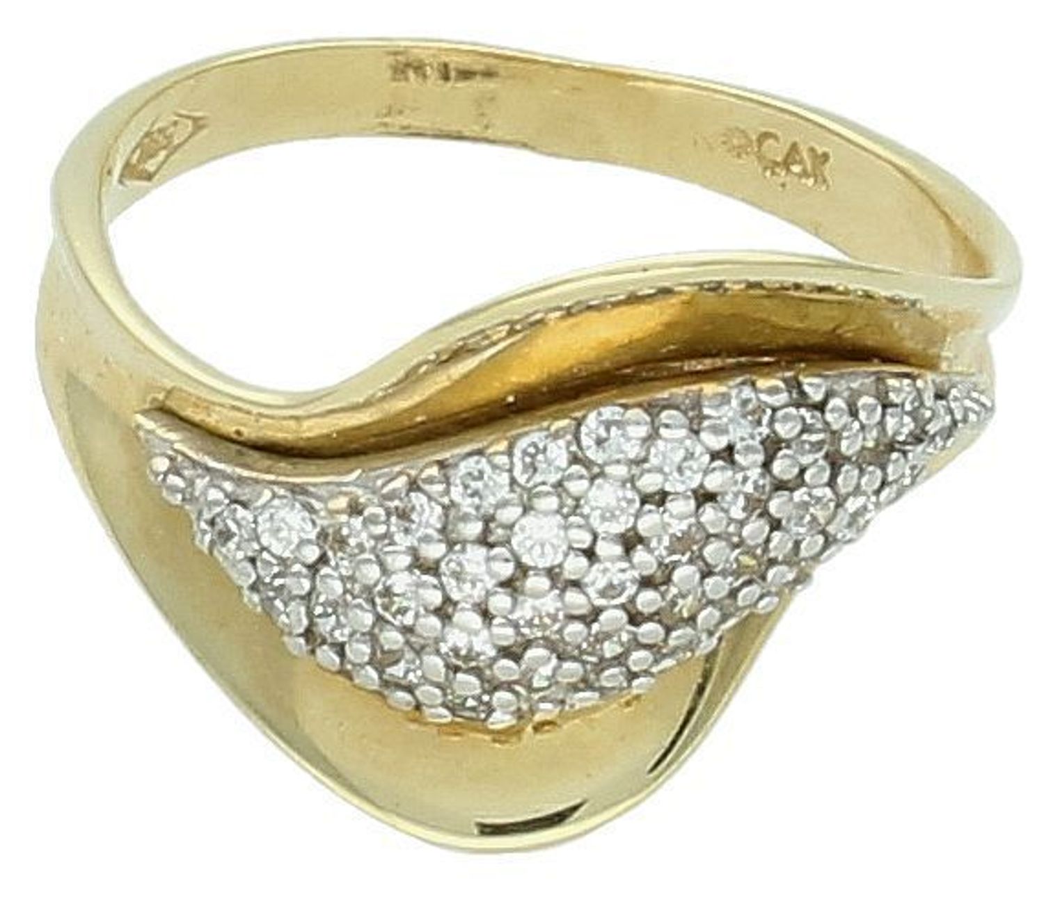 Złoty pierścionek łezka z cyrkonii próba 585, DIA-PRS-8920-585. Złoty pierścionek wykonany z najwyższej jakości złota próby 585. Biała cyrkonia dodaje mu subtelnego blasku, a złota oprawa 1.jpg