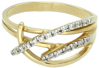 Elegancki złoty pierścionek próby 585 z cyrkoniami, model DIA-PRS-8924-585. Pleciony wzór, waga 3,18 g, rozmiar 18. Idealny na prezent lub wyjątkową okazję.1.jpg