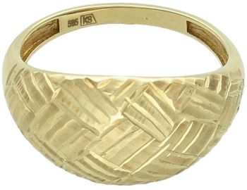 Złoty pierścionek próby 585 z ozdobnym wzorem. Szerokość górnej części 1,2 cm, szyna 2 mm, waga 2,72 g. Model DIA-PRS-8926-585 – klasyka z eleganckim detalem.1.jpg