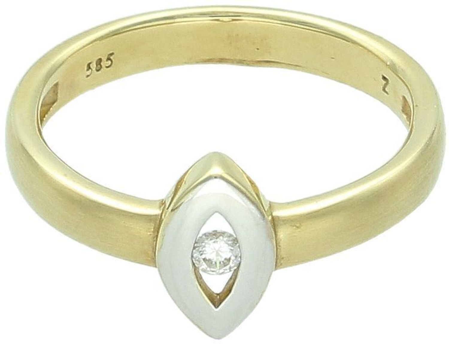 Złoty pierścionek damski próby 585 z białym złotem i cyrkonią. Ozdoba 6×9 mm, szyna 4 mm, waga 3,82 g, rozmiar 19. DIA-PRS-8932-585 – elegancja i kontrast w jednym.1.jpg