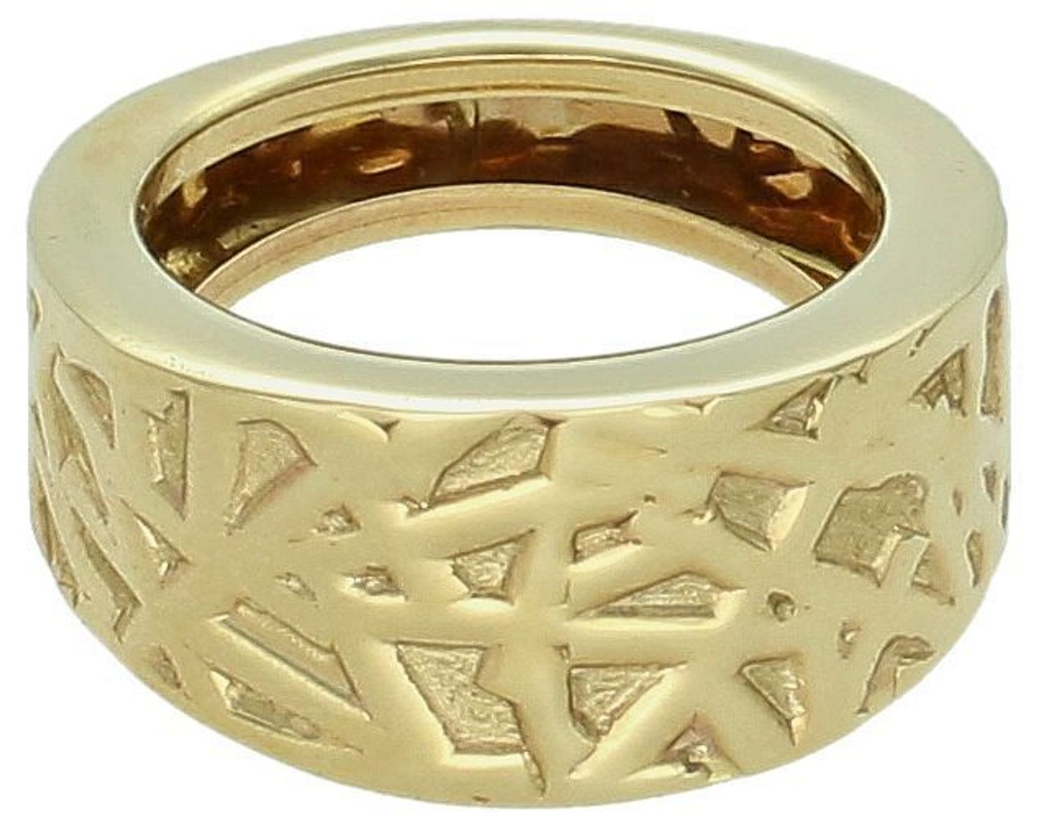 Złoty szeroki pierścionek damski tłoczony wzór próba 585, DIA-PRS-8944-585. Złoty pierścionek wykonany w nowoczesny sposób, poprzez tłoczony wzór. Pierścionek doda charakteru całej stylizacji 1.jpg