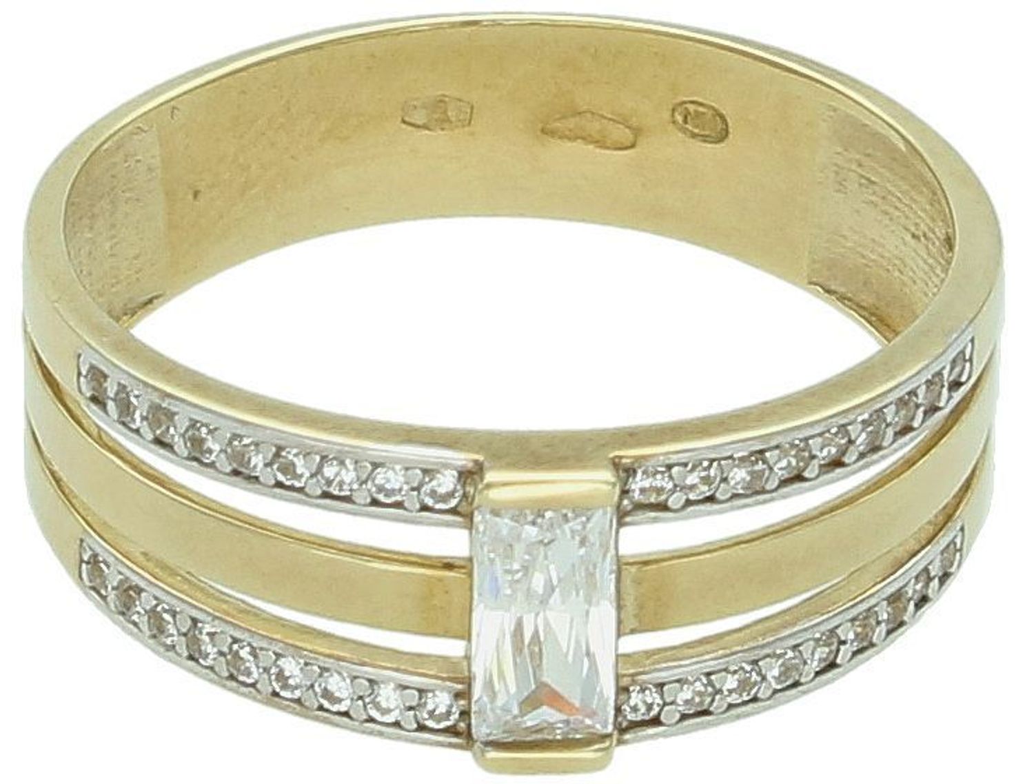 Złoty pierścionek potrójny 'Błysk cyrkonii'.jpg