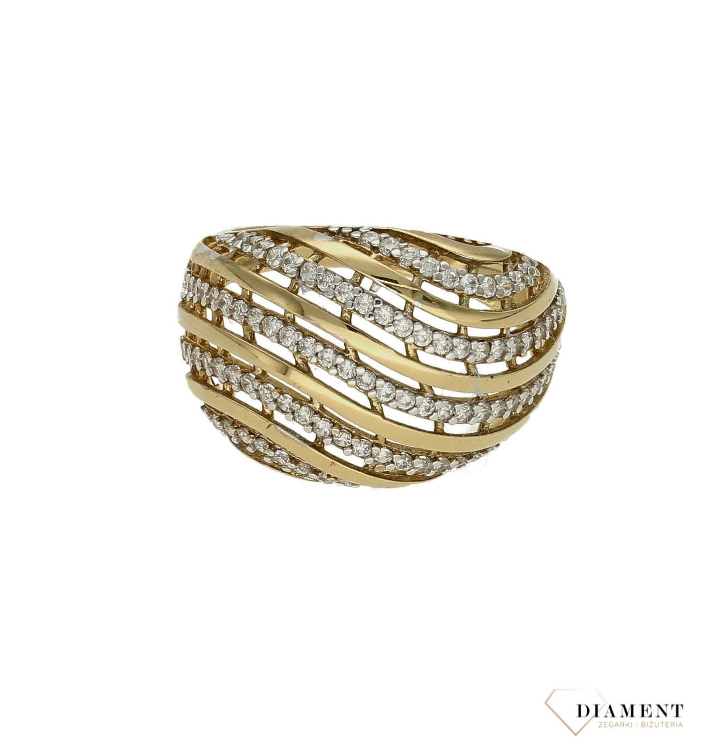 Szeroki złoty pierścionek 333 Fale cyrkonii DIA-PRS-9159-333. Duży złoty pierścionek. Darmowa dostawa. Złoty pierścionek w nowoc.jpg