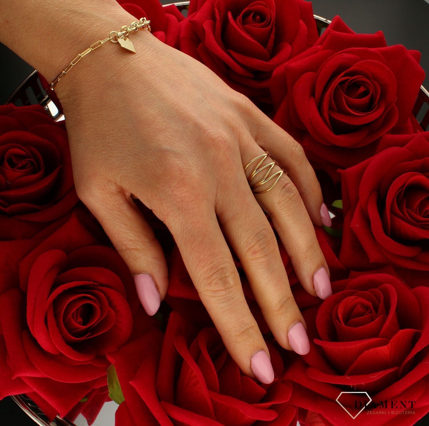 Złoty pierścionek damski 333 'Pleciony wzór' DIA-PRS-9163-333. Szeroki pierścionek złoty damski. Pierścionek blogerek.  Taki pre (5).jpg