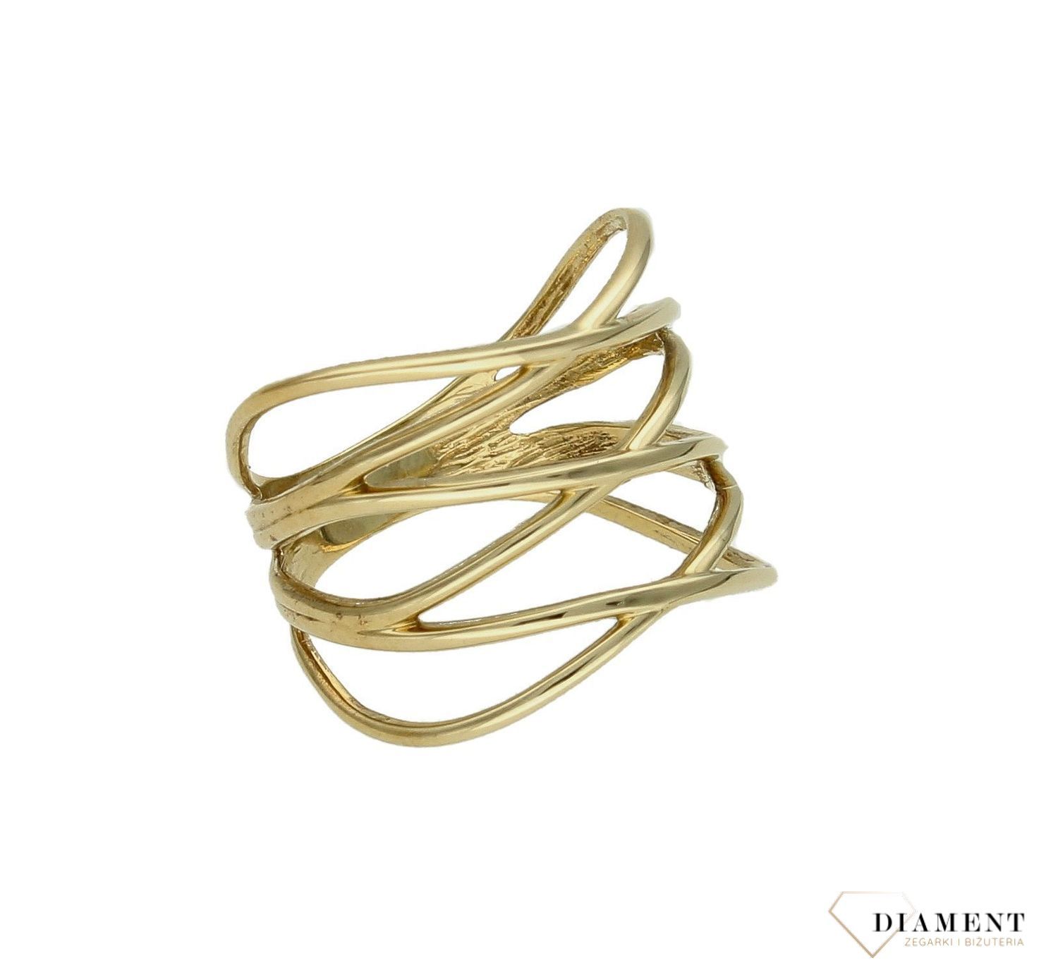 Złoty pierścionek damski 333 'Pleciony wzór' DIA-PRS-9163-333. Szeroki pierścionek złoty damski. Pierścionek blogerek.  Taki pre (5).jpg