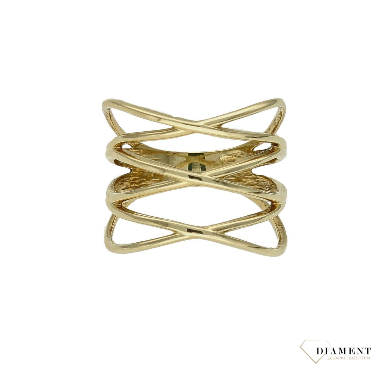 Złoty pierścionek damski 333 'Pleciony wzór' DIA-PRS-9163-333. Szeroki pierścionek złoty damski. Pierścionek blogerek.  Taki pre (5).jpg