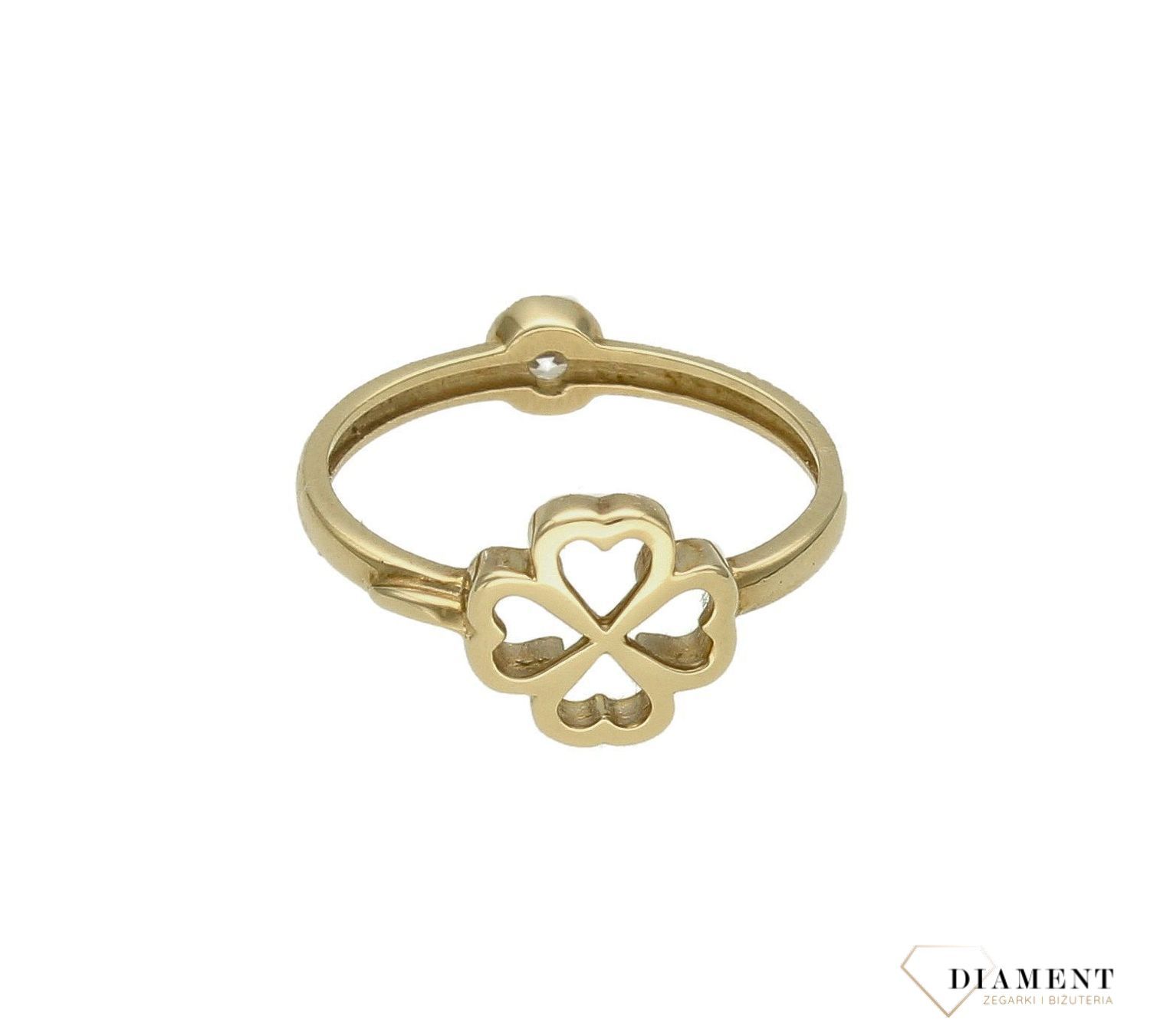 Pierścionek złoty damski 333 dwustronny 'Koniczynka i cyrkonia' DIA-PRS-9171-333.  Prezent z symbolem szczęścia podkreśli piękno.jpg