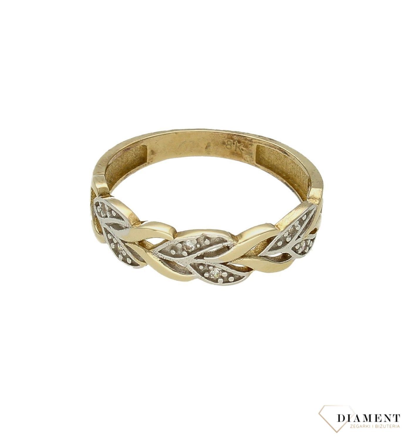 Pierścionek złoty damski “Wieniec laurowy” 333 DIA-PRS-9175-333. Elegancki, złoty pierścionek damski w formie obrączki z delikat (3).jpg