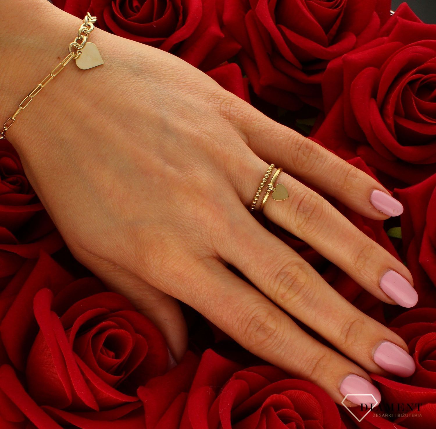 Złoty pierścionek damski 333 “Wiszące serce” DIA-PRS-9177-333. Pierścionek złoty z zawieszką. przepiękny pierścionek podkreśli p (4).jpg