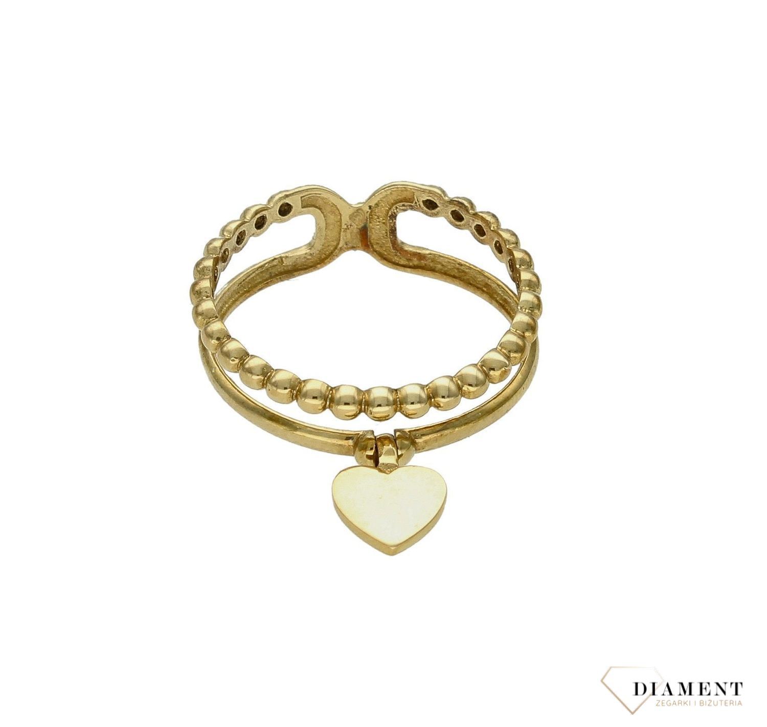 Złoty pierścionek damski 333 “Wiszące serce” DIA-PRS-9177-333. Pierścionek złoty z zawieszką. przepiękny pierścionek podkreśli p (4).jpg