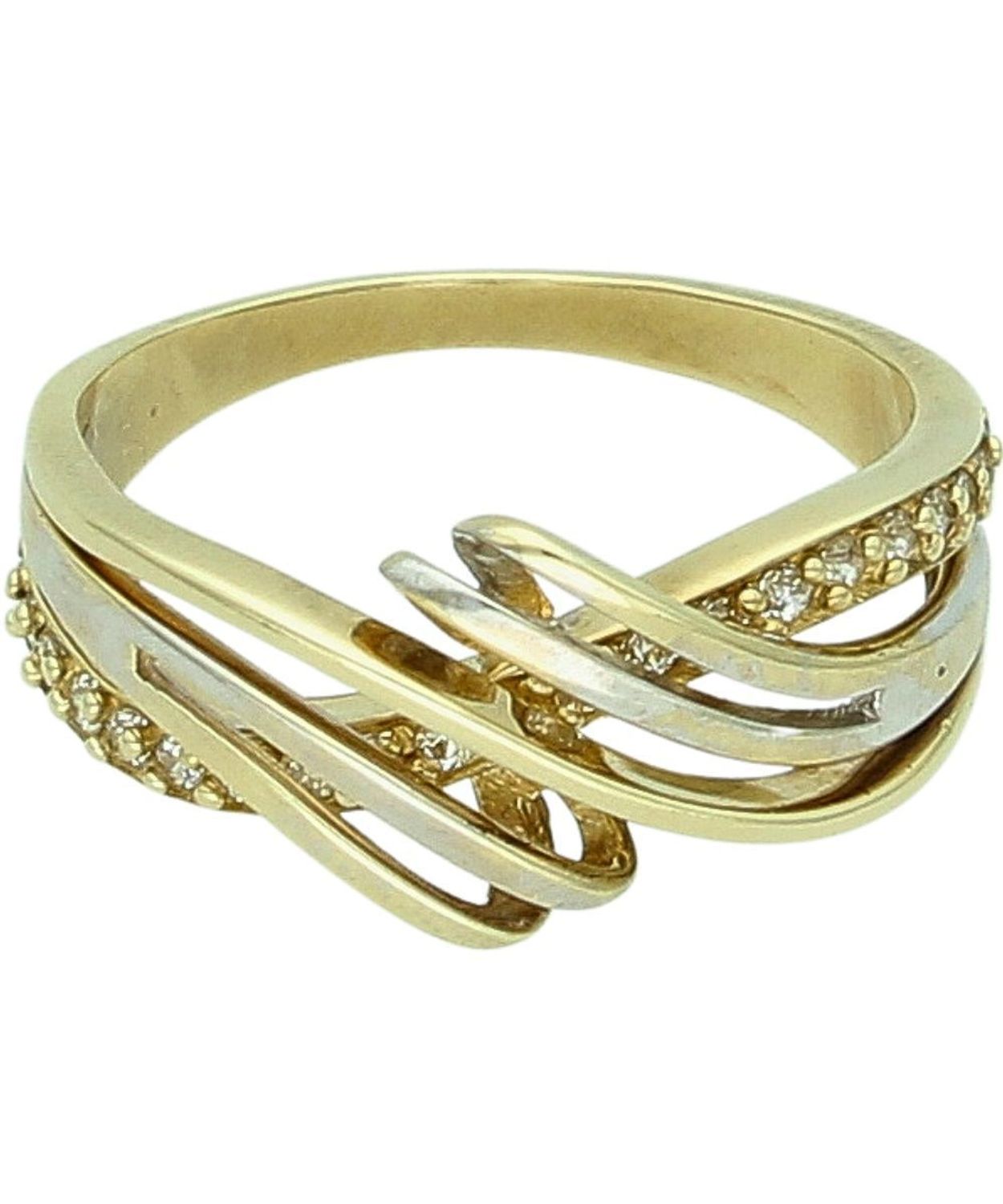 Złoty pierścionek damski fala z białym złotem 333 – cyrkonie, rozmiar 12.jpg