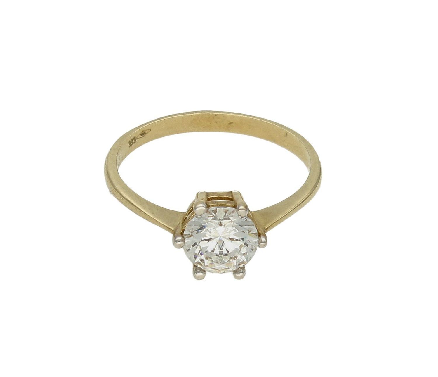 łoty pierścionek pleciony ozdobiony wystającą efektowną cyrkonią. Piękny pierścionek wykonany z wysokiej jakości złota próby 333.  (1).jpg