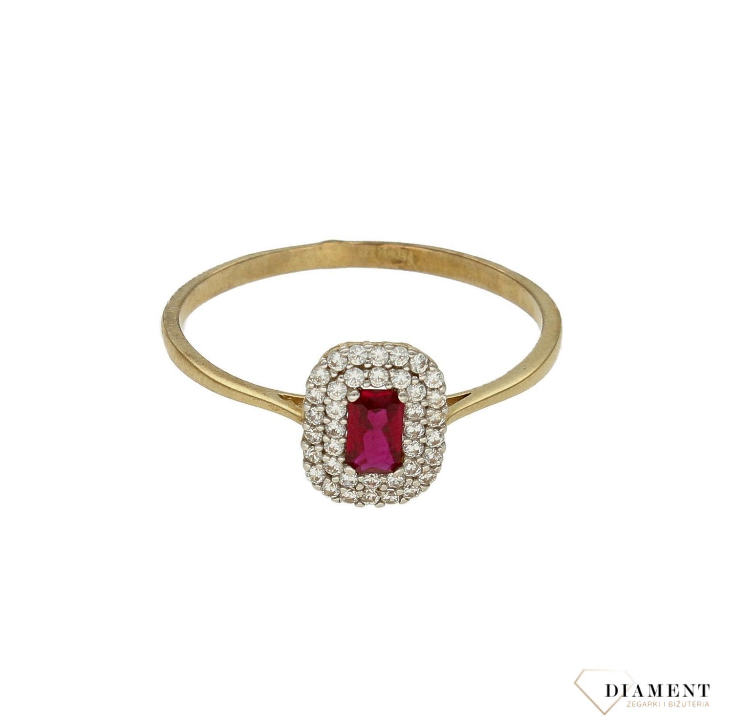 Złoty pierścionek damski 333 czerwona cyrkonia DIA-PRS-9198-333.  Złoty pierścionek to świetny prezent na zaręczyny, rocznicę, j (4).jpg