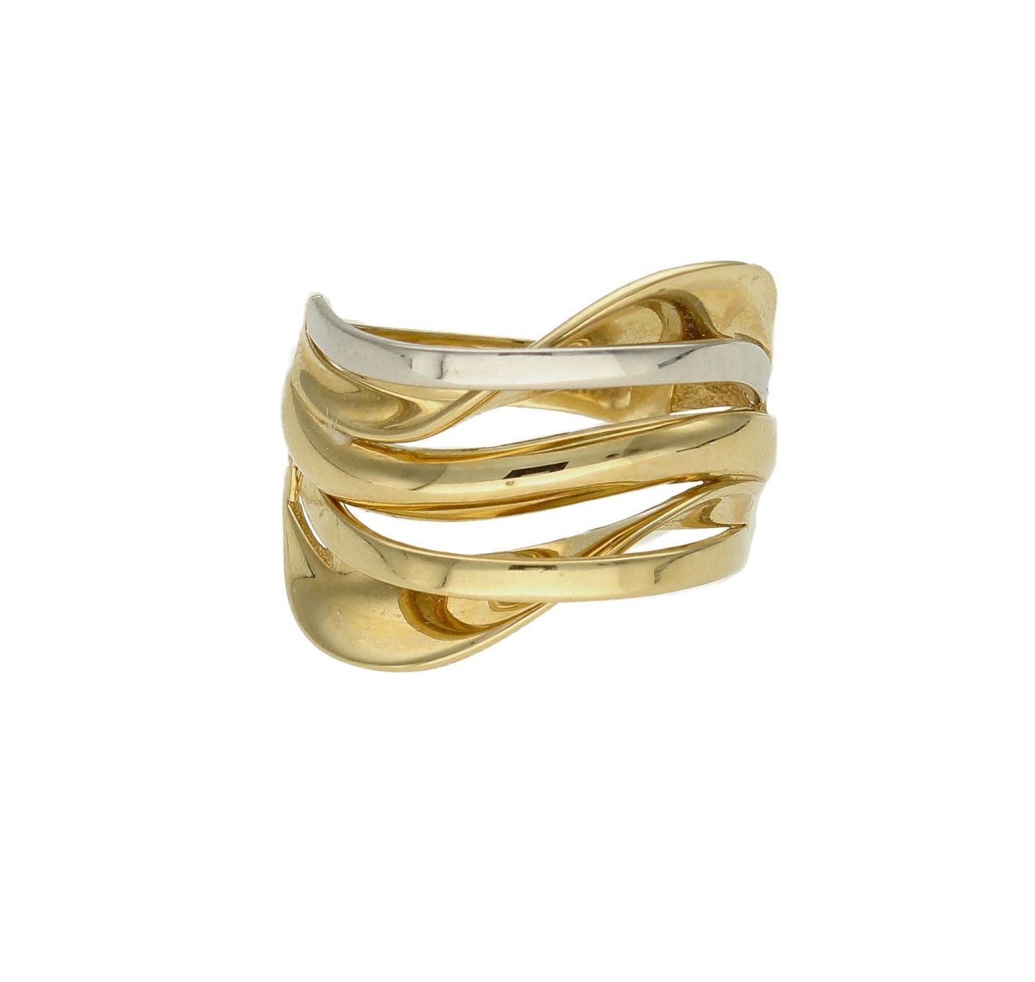 Złoty pierścionek 585 białe złoto nowoczesny rozmiar 17 DIA-PRS-9208-585 to złoty damski pierścionek wykonany z wysokiej próby złota 585. Gładki wzór plecionki wraz z dodatkiem białego złota nadaje pierścionkowi nowoczesnego (4).jpg