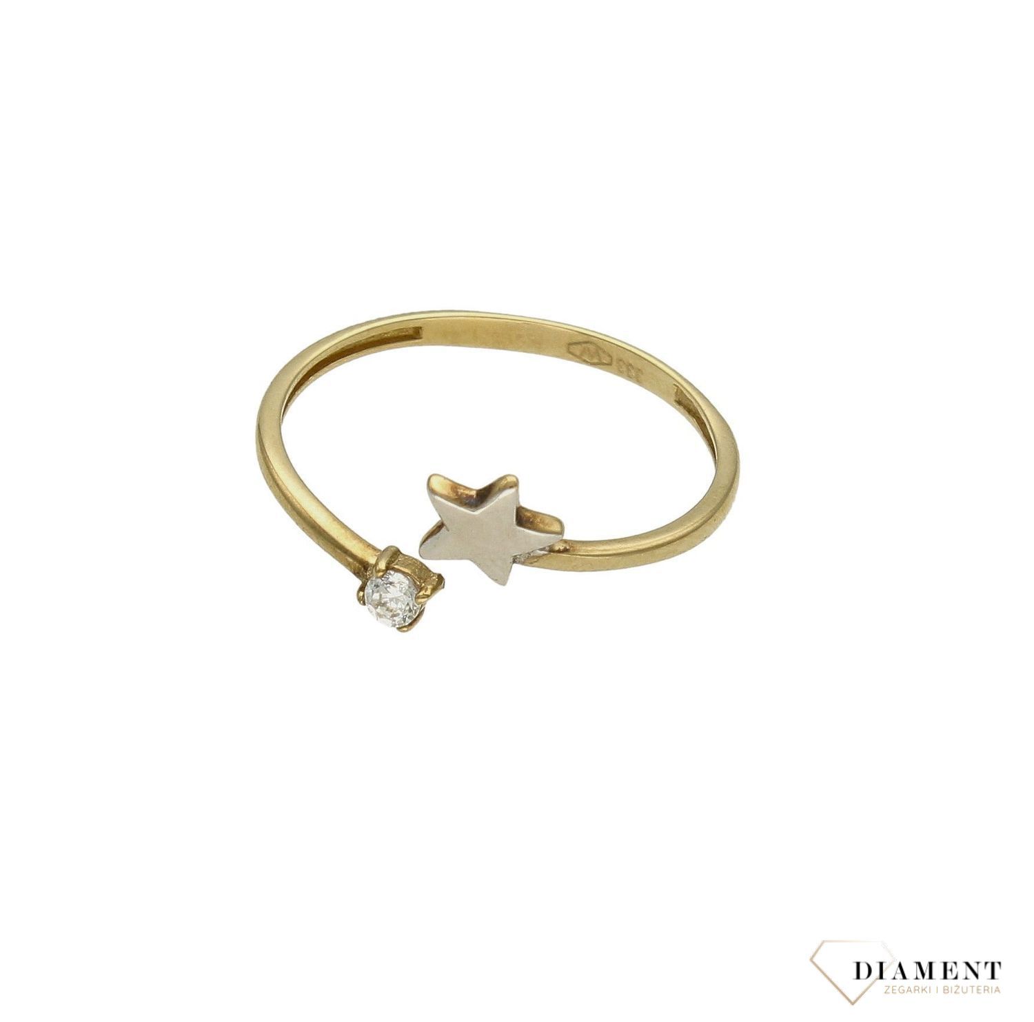 Złoty pierścionek damski 585 “Gwiazdka z nieba” rozmiar 18 DIA-PRS-9235-333. Pierścionek na prezent z okazji rocznicy, jubileusz.jpg