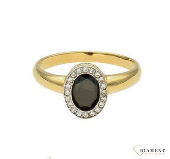 Złoty pierścionek damski 585 z czarną cyrkonią rozmiar 14 DIA-PRS-9258-585 (3).jpg