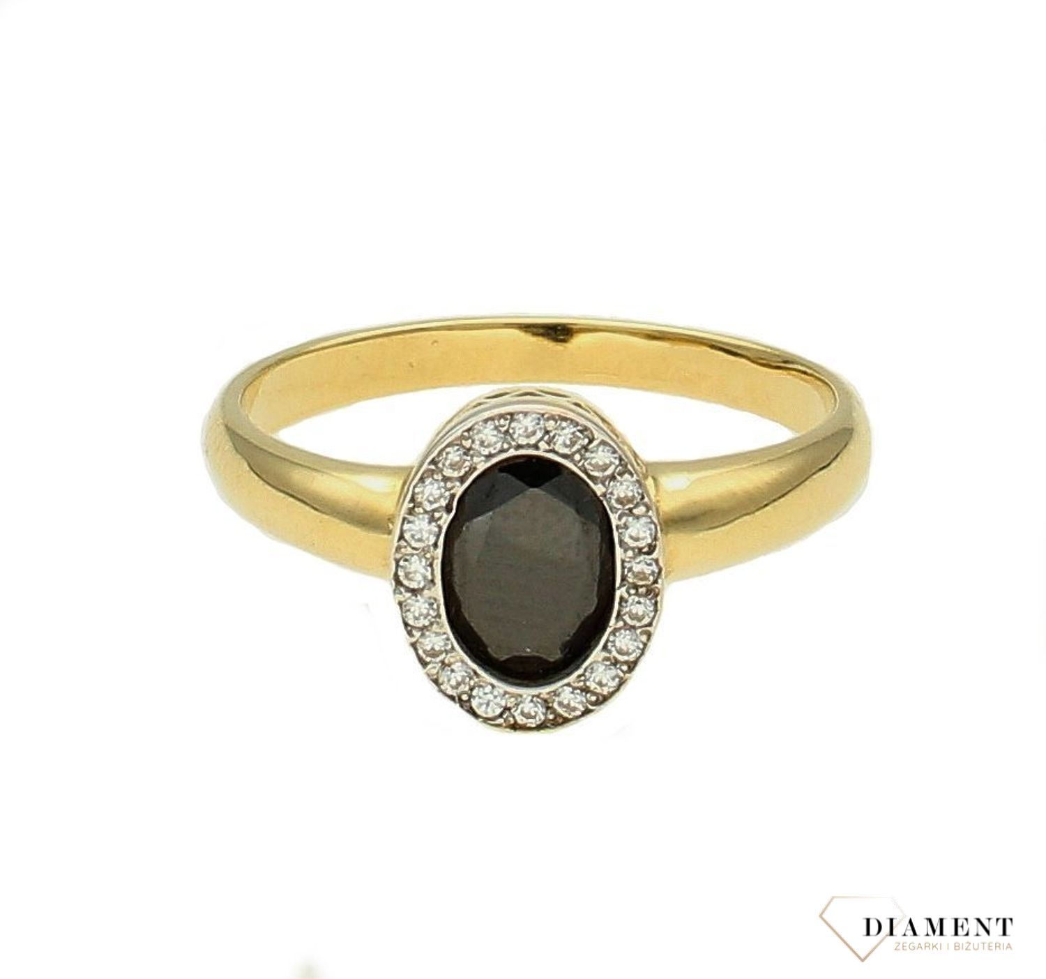 Złoty pierścionek damski 585 z czarną cyrkonią rozmiar 14 DIA-PRS-9258-585 (2).jpg