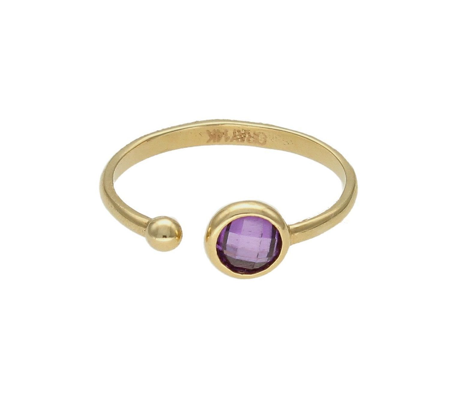 Złoty pierścionek 585 z fioletową cyrkonią rozmiar 9 DIA-PRS-9265-585 to złoty damski pierścionek wykonany z wysokiej próby złota 585. Idealna fioletowa cyrkonia we wzorze zaręczynowym nadają pierścionkowi nowoczesnego wyglą (3).jpg