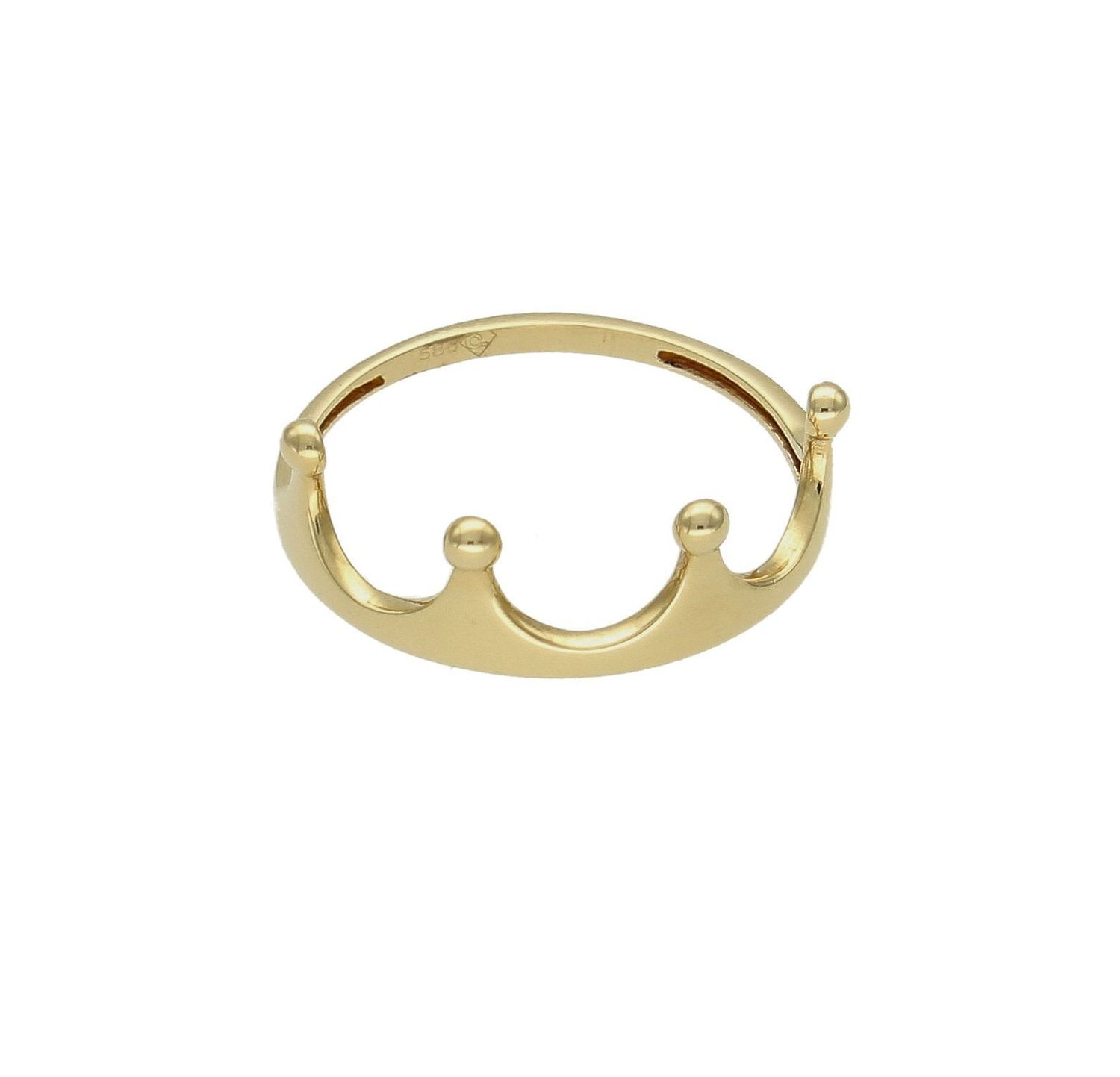 Złoty pierścionek damski 585 wzór korona rozmiar 15 DIA-PRS-9267-585 to złoty damski pierścionek wykonany z wysokiej próby żółtego złota 585. Pierścionek ozdobiony wzorem korony zyskuje nowoczesny i modny wygląd (4).jpg