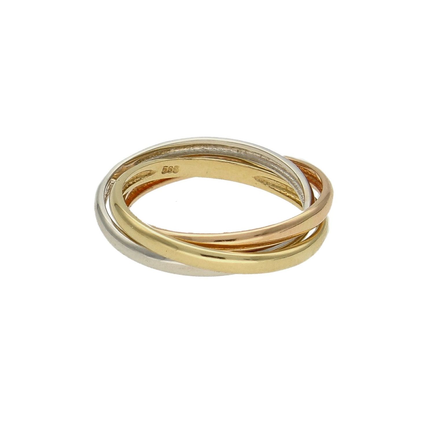Złoty pierścionek damski 585 gładka potrójna obrączka rozmiar 14 DIA-PRS-9271-585 to złoty damski pierścionek wykonany z wysokiej próby białego i żółtego złota 585. Wzór gładkiej obrączki klasycznej potrójnej nadaje pierścio (4).jpg