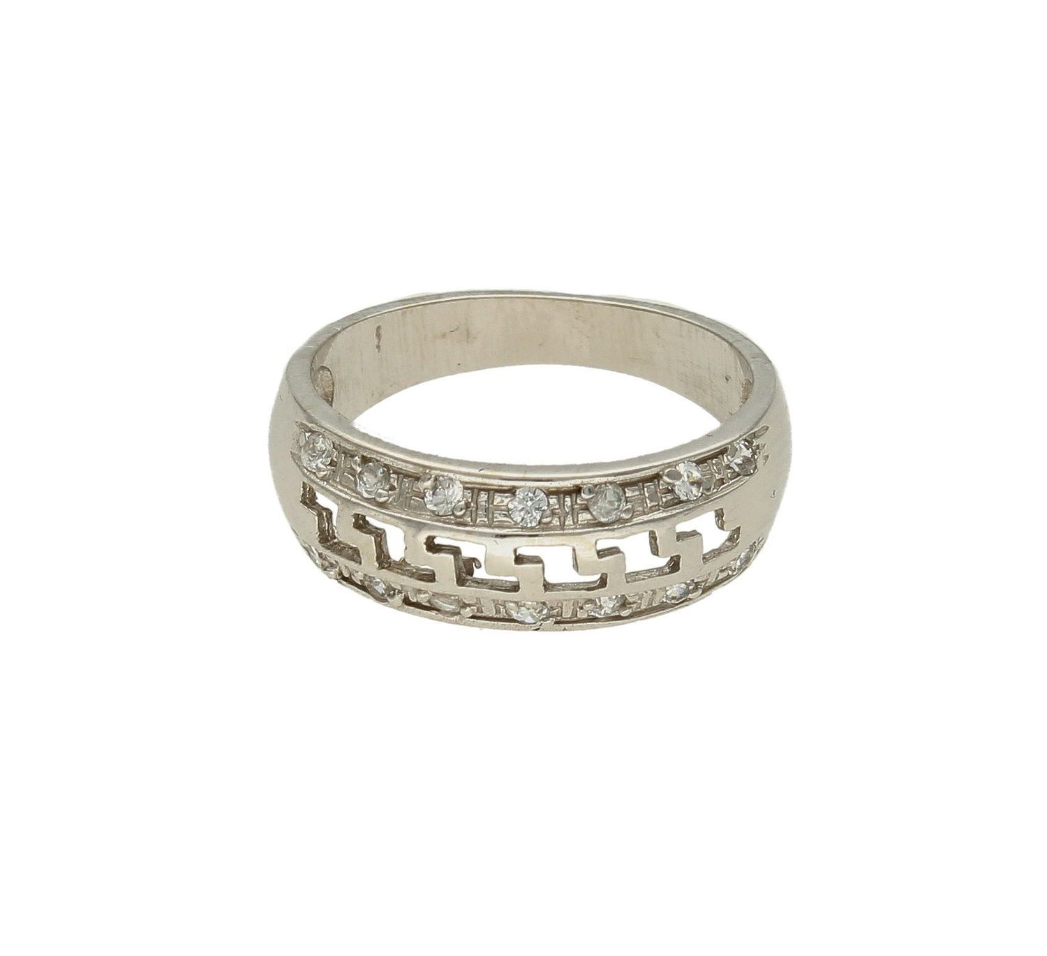 Złoty pierścionek 585 białe złoto grecki wzór rozmiar 13 DIA-PRS-9272-585  to złoty damski pierścionek wykonany z wysokiej próby złota 585. Idealna biała cyrkonia we wzorze greckim nadają pierścionkowi nowoczesnego wyglądu ( (4).jpg