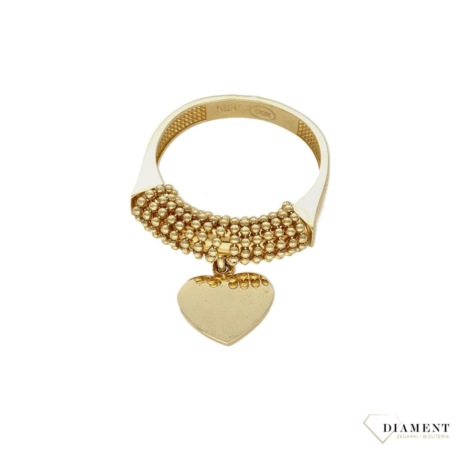 Złoty pierścionek damski 585 z zawieszką Wiszące serce rozmiar 9 DIA-PRS-9282-585. Unikatowy pierścionek podkreśli piękno wyjątk (2).jpg