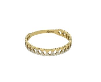 Złoty pierścionek damski 585 ażurowy wzór z białym złotem DIA-PRS-9286-585. Przepiękny pierścionek, który został ozdobiony ażurowym wzorem i grawerowaniem na wzór diamentów. Pierścionek z wysokiej jakości 14-karatowego złota (4).jpg