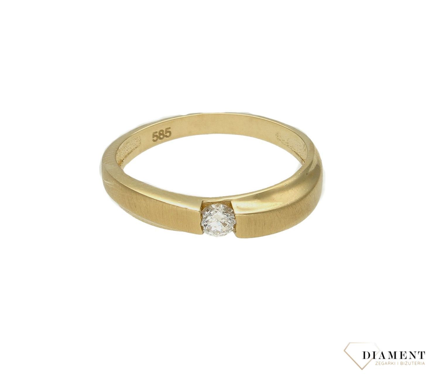 Złoty pierścionek 585 zaręczynowy mat z białą cyrkonią rozmiar 17 DIA-PRS-9297-585. Ponadczasowy wzór inspirowany ikonami sztuki (2).jpg