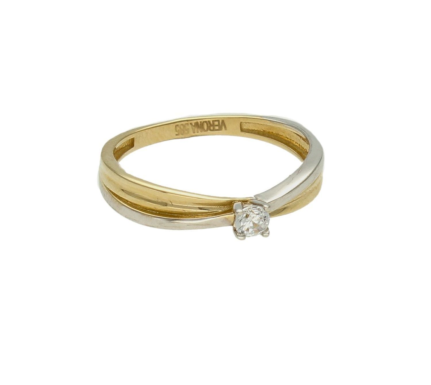 Złoty pierścionek 585 z białym złotem zaręczynowy DIA-PRS-9304-585. Złoty pierścionek prosty ozdobiony cyrkonią i białym złotem. Piękny pierścionek wykonany z wysokiej jakości złota próby 585. Złoty pierścionek idealny na pr (4).jpg