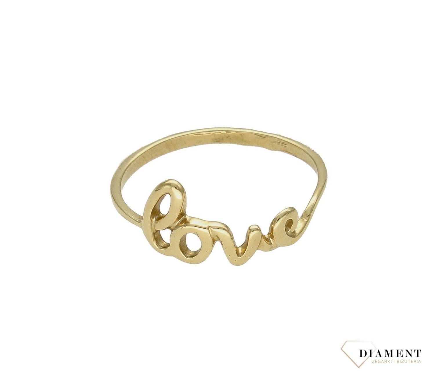 Złoty pierścionek 585 z napisem LOVE DIA-PRS-9306-585. Minimalistyczny pierścionek podkreśli piękno wyjątkowych momentów zaręczyn, rocznic, jubileuszy.  na prezent. Pierścionek dla dziewczyny z napisem kocham cię. (4).jpg