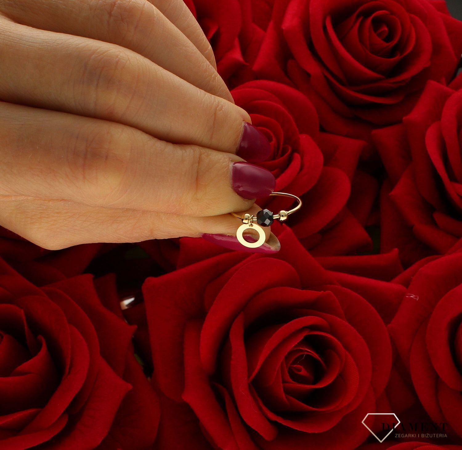 Złoty pierścionek damski 585 nowoczesny wzór z zawieszką rozmiar 9 DIA-PRS-9328-585. Pierścionek na prezent z okazji jubileuszu, (2).jpg