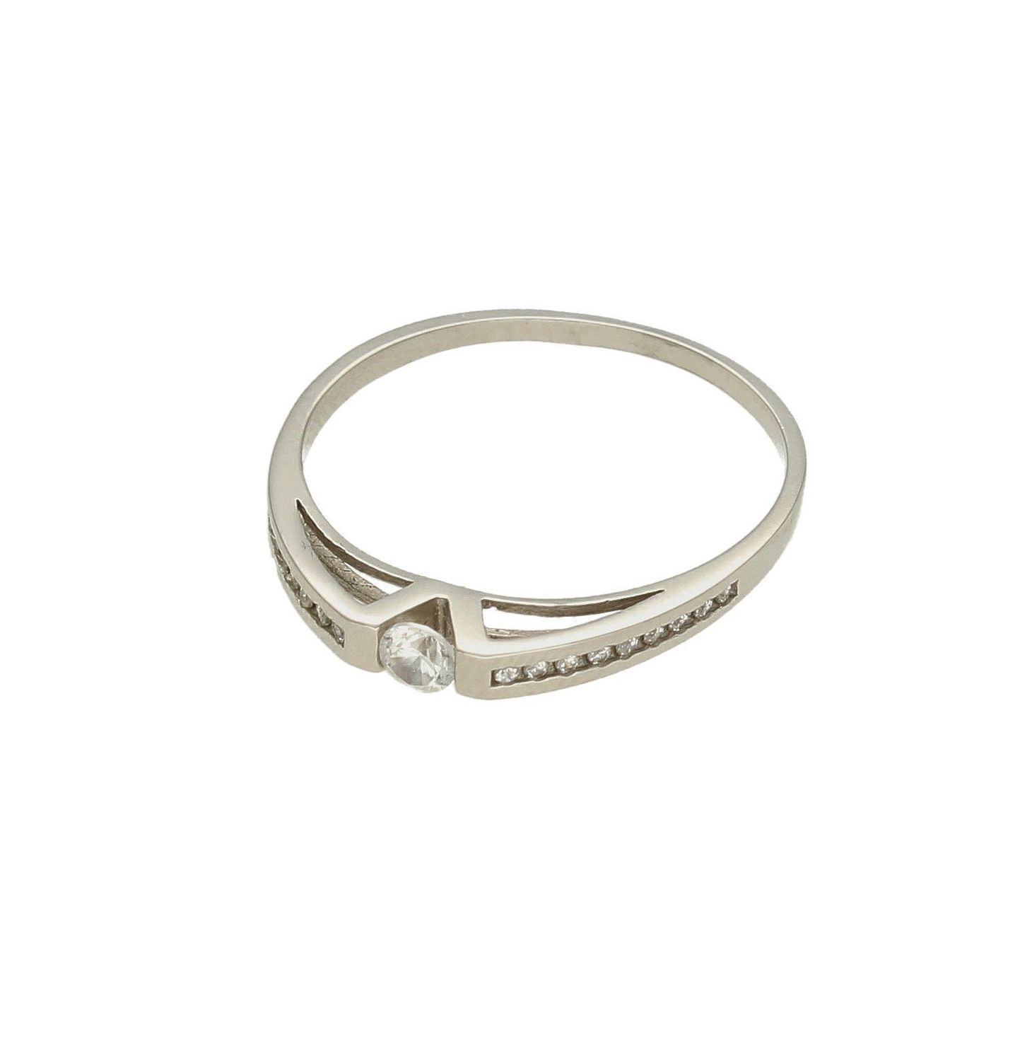 Złoty pierścionek damski Białe złoto Ten jedyny rozmiar 16 DIA-PRS-9335-585 to złoty damski pierścionek wykonany z wysokiej próby białego złota 585. Idealna biała cyrkonia we wzorze zaręczynowym nadają pierścionkowi nowoczes (4).jpg