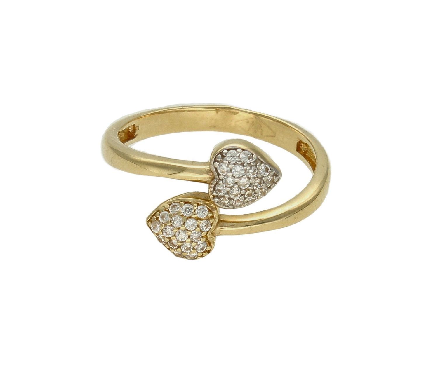 Złoty pierścionek 585 dwa serduszka zaręczynowy rozmiar 16 DIA-PRS-9341-585 to złoty damski pierścionek wykonany z wysokiej próby złota 585. Idealna biała cyrkonia we wzorze zaręczynowym z dwoma serduszkami nadają pierścionk (4).jpg