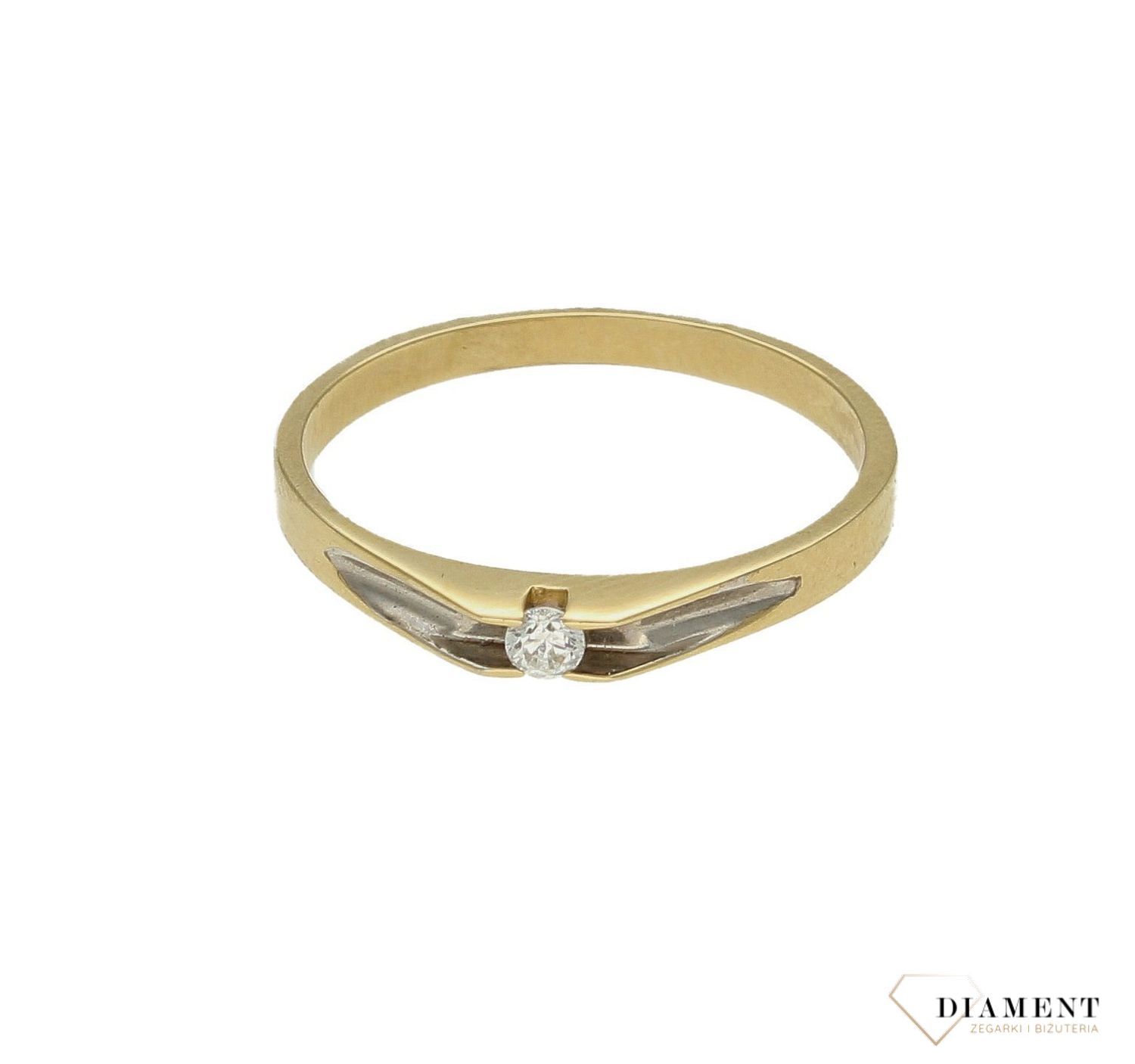 Złoty pierścionek 585 zaręczynowy z białą cyrkonią rozmiar 17 DIA-PRS-9356-585. Ponadczasowy wzór inspirowany ikonami sztuki jub (2).jpg