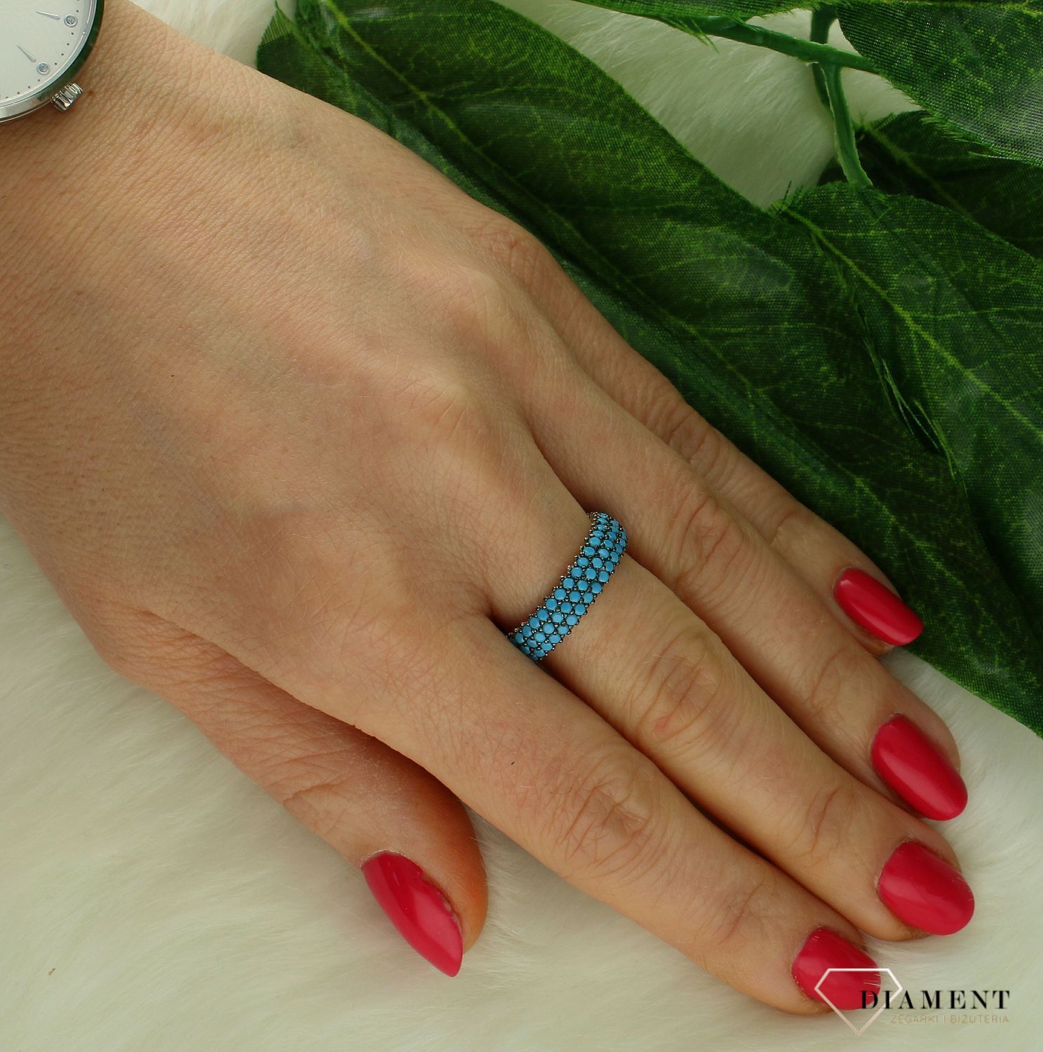 Srebrny pierścionek damski 925 niebieska obrączka DIA-PRS-9611-925.jpg