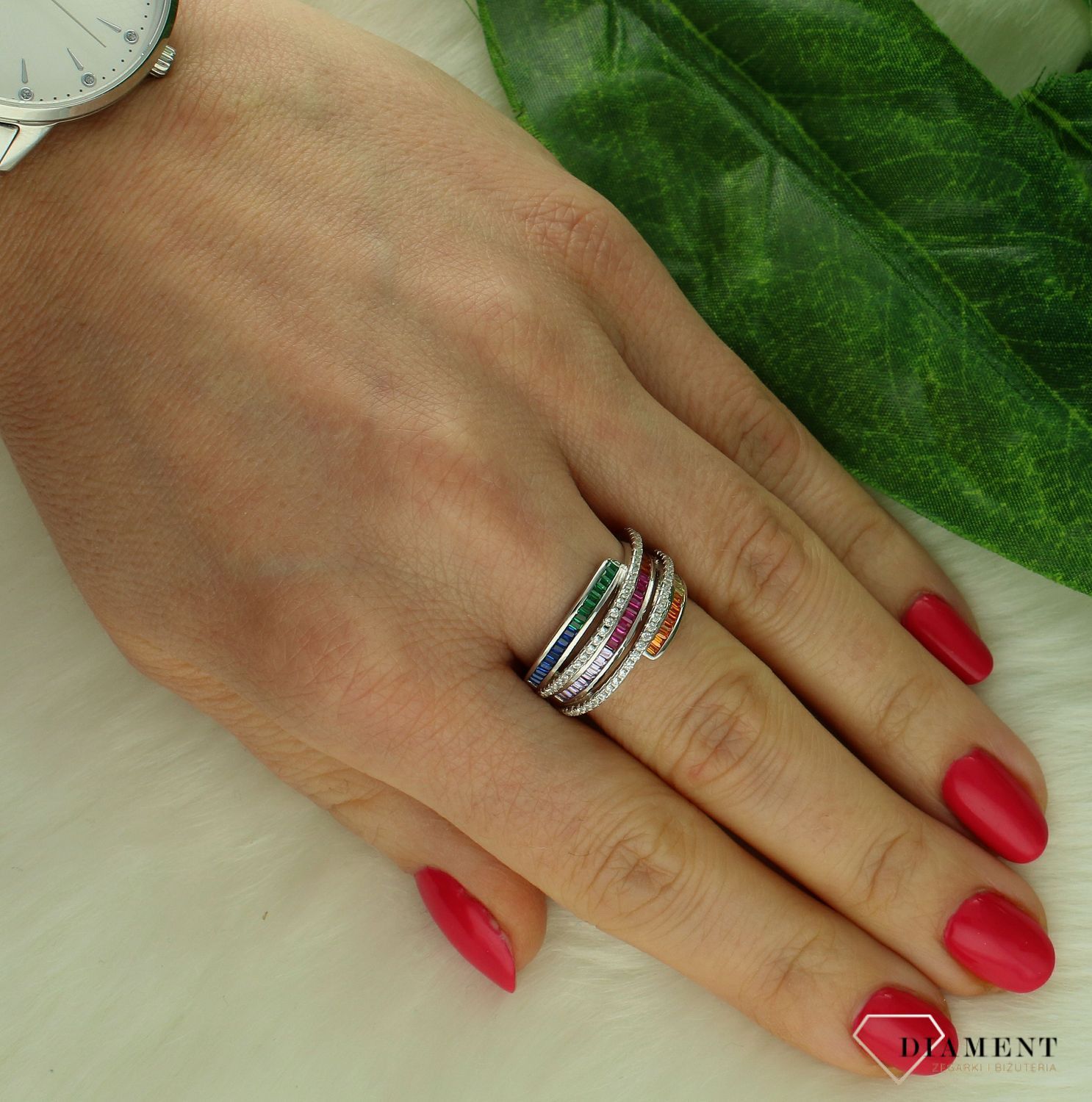 Srebrny pierścionek damski 925 z kolorowymi cyrkoniami DIA-PRS-9616-925.jpg