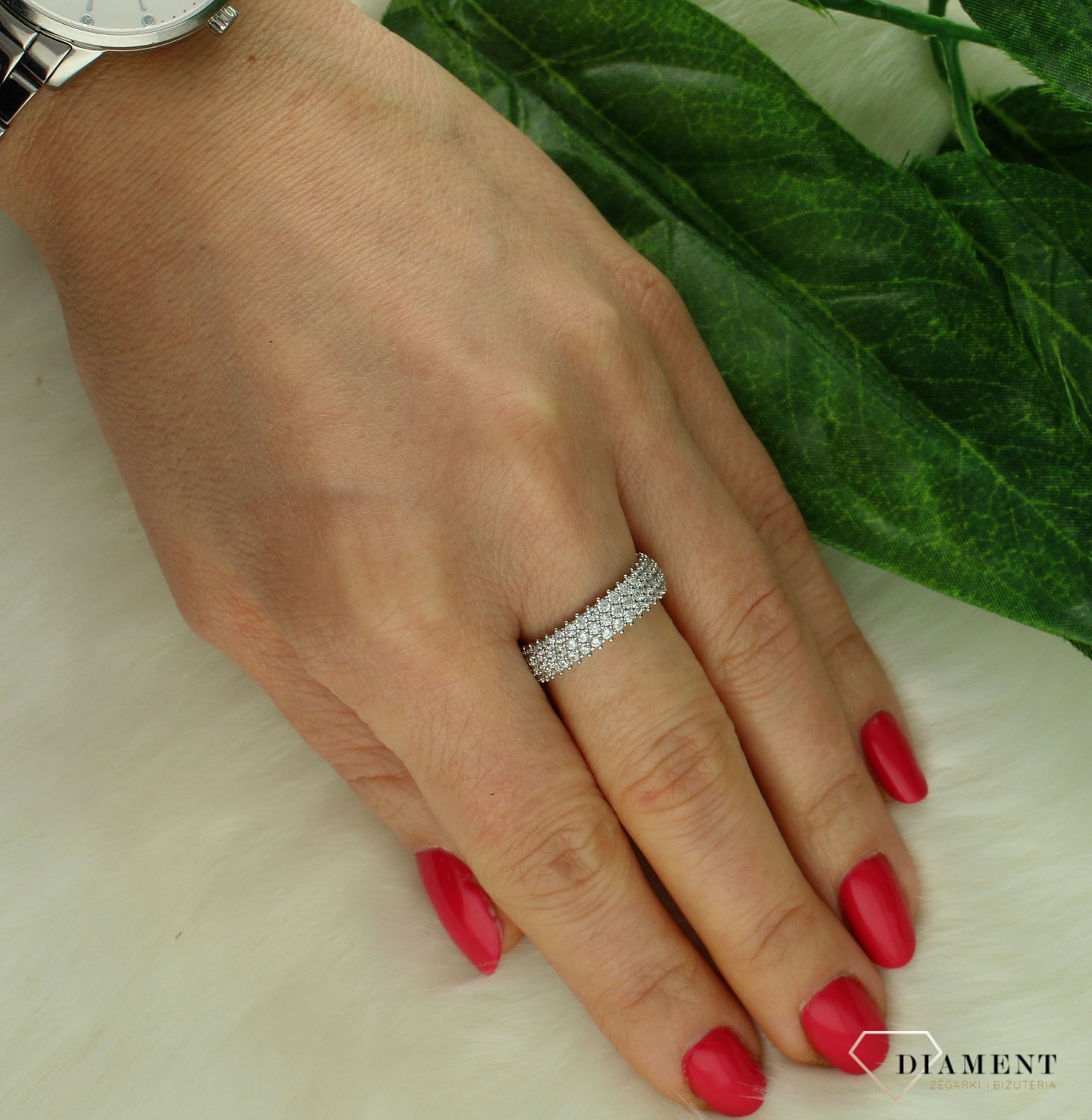 Srebrny pierścionek damski 925 obrączka z białymi cyrkoniami DIA-PRS-9617-925 (2).jpg